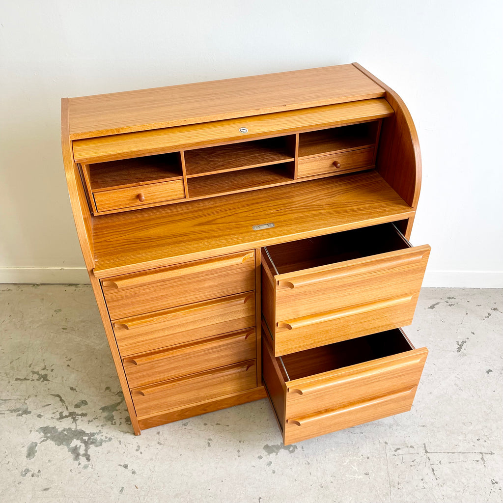 Teak Secretary Roll Top Desk Made in Denmark