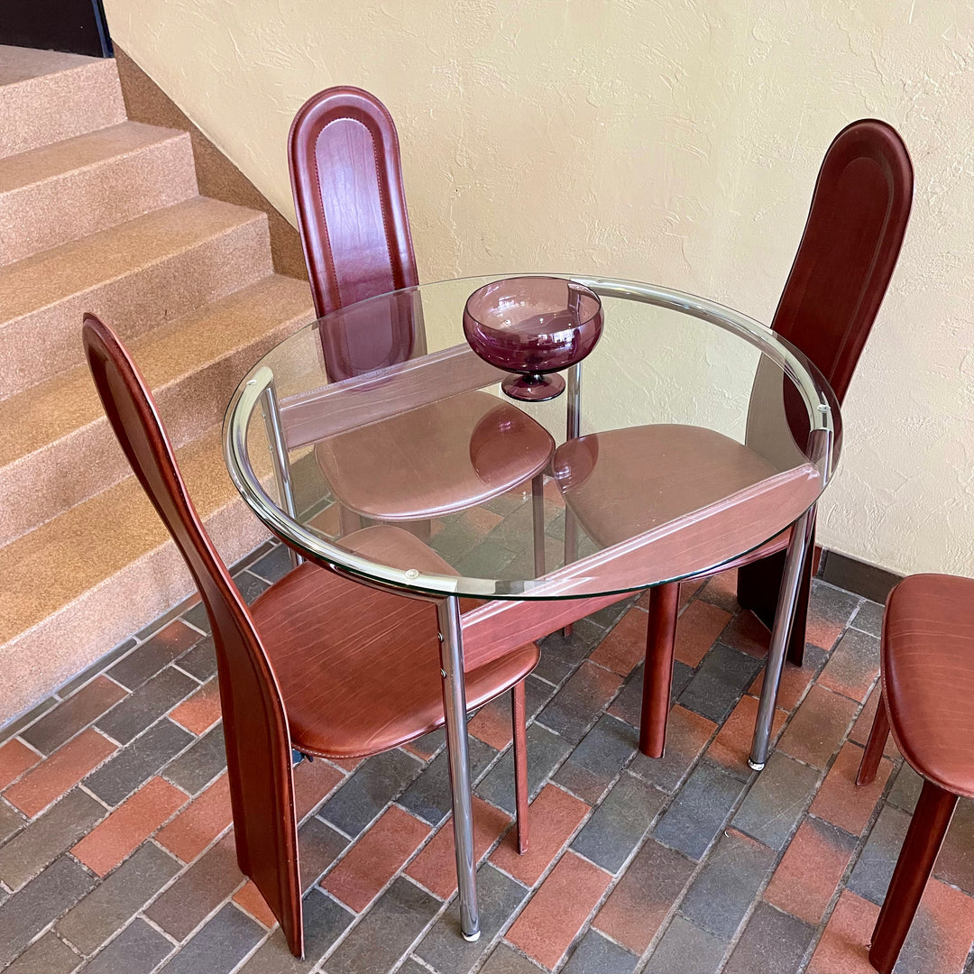 Italian Leather Chairs + Chrome + Leather Table - Mr. Mansfield Vintage