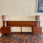 Vintage Viscol Victoriaville walnut headboard with matching bedside tables
