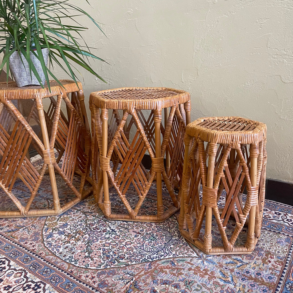 Three Vintage Wicker Nesting Tables