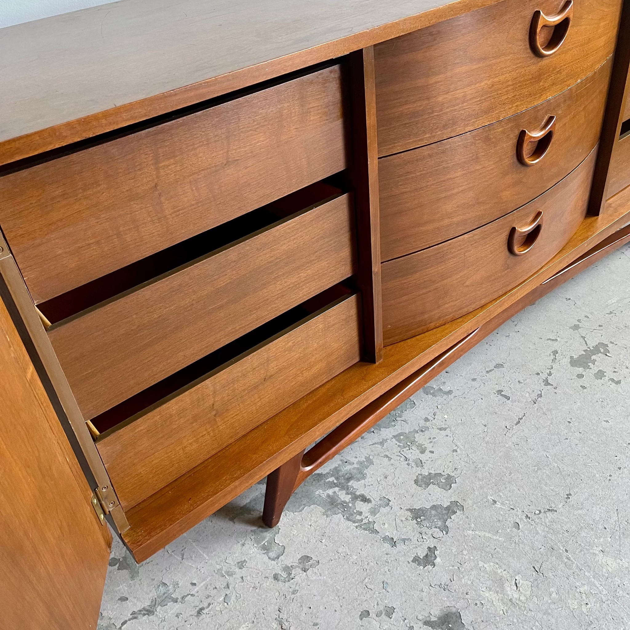 Nine drawer storage detail on VISCOL vintage dresser