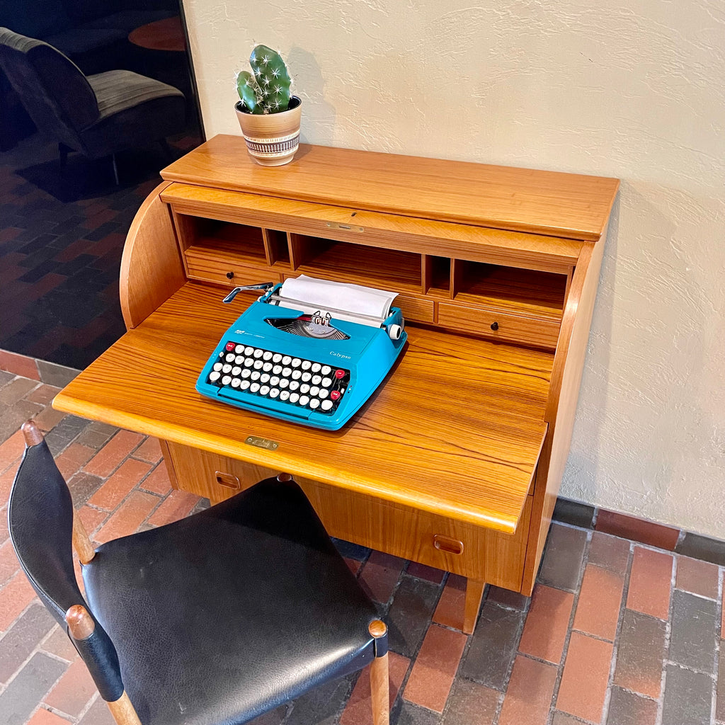 Teak Secretary Roll Top Desk - Mr. Mansfield Vintage