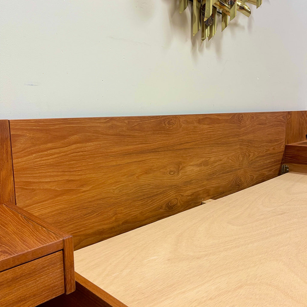 Mid-Century Teak Queen Size Bed + Floating Nightstands Mr. Mansfield Vintage