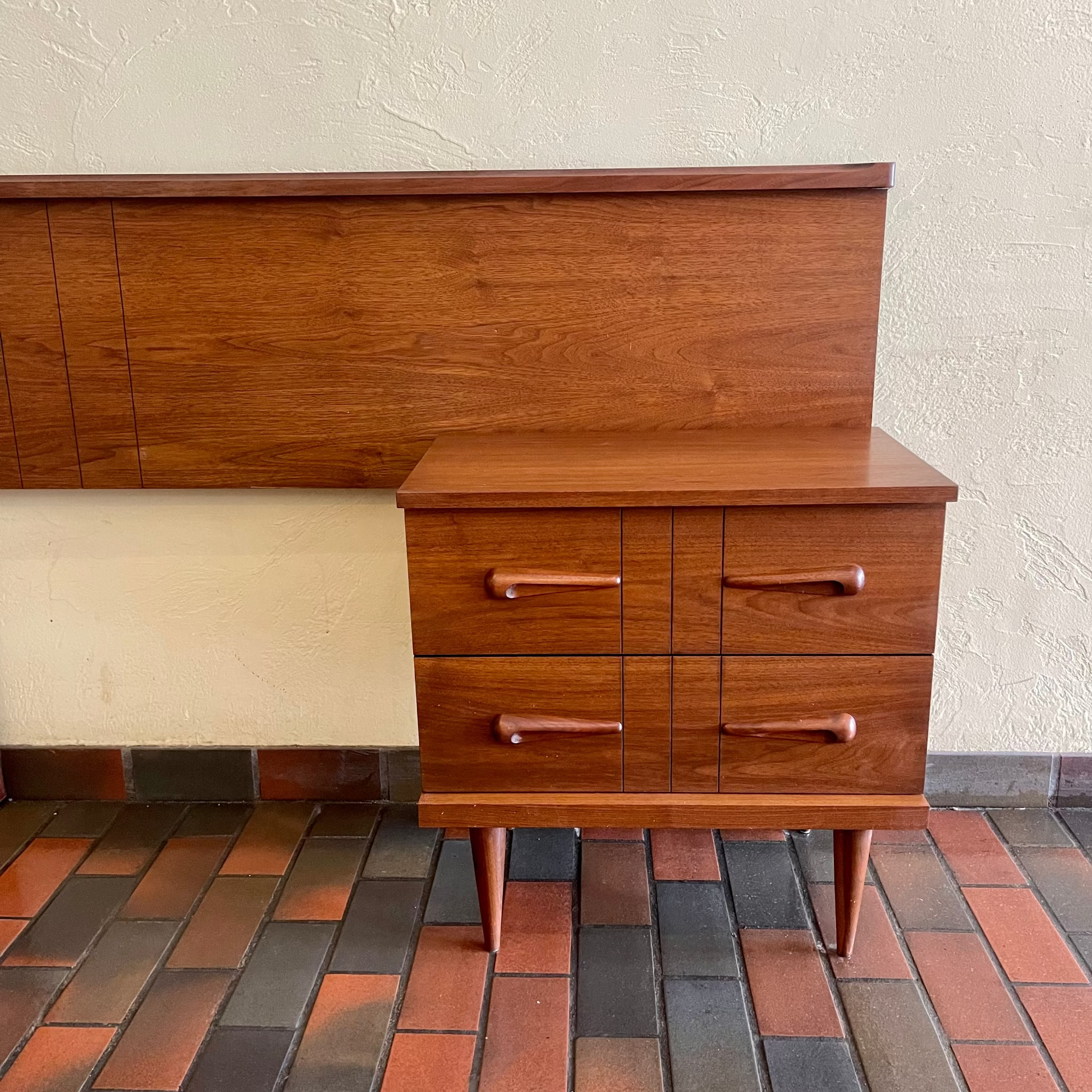 Darker walnut tone on Viscol Victoriaville headboard and bedside tables