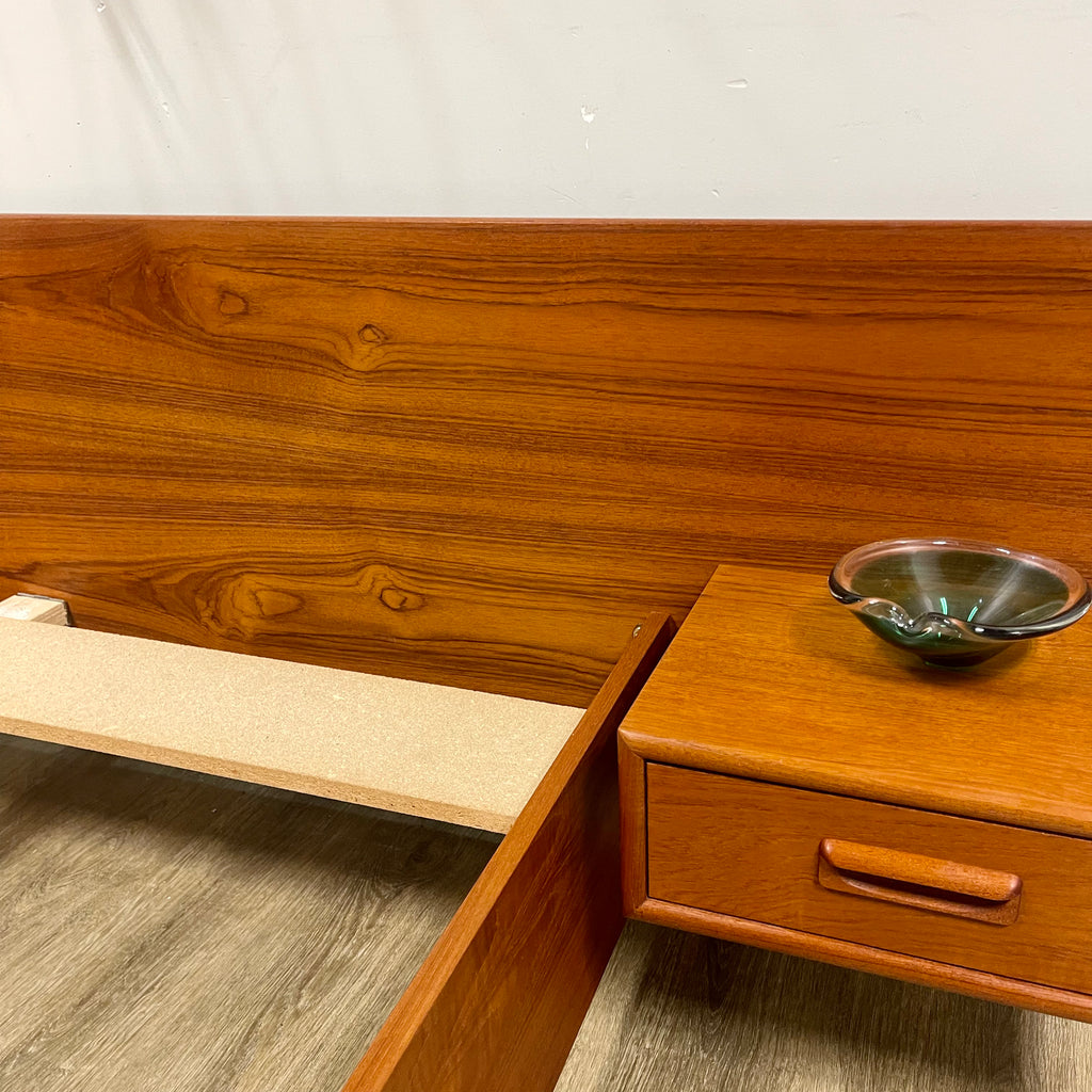 Mid-Century Teak Queen Size Bed + Floating Nightstands - Mr. Mansfield Vintage