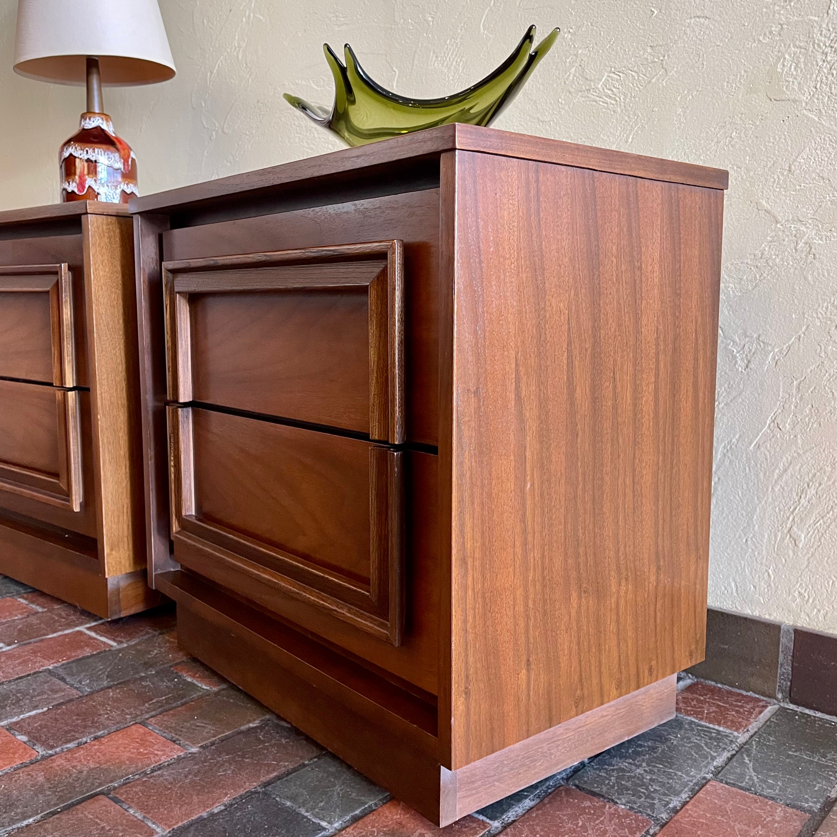 Two Vintage VICART Walnut Bedside Tables