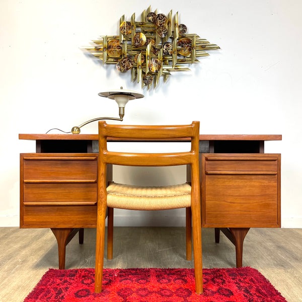 Midcentury Teak Desk with Open Bookcase Back