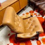 Load image into Gallery viewer, Cozy Carmel Leather Recliner + Ottoman Mr. Mansfield Vintage