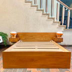 Teak Queen Size Bed with Floating Nightstands - Mr. Mansfield Vintage