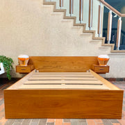 Teak Queen Size Bed with Floating Nightstands - Mr. Mansfield Vintage