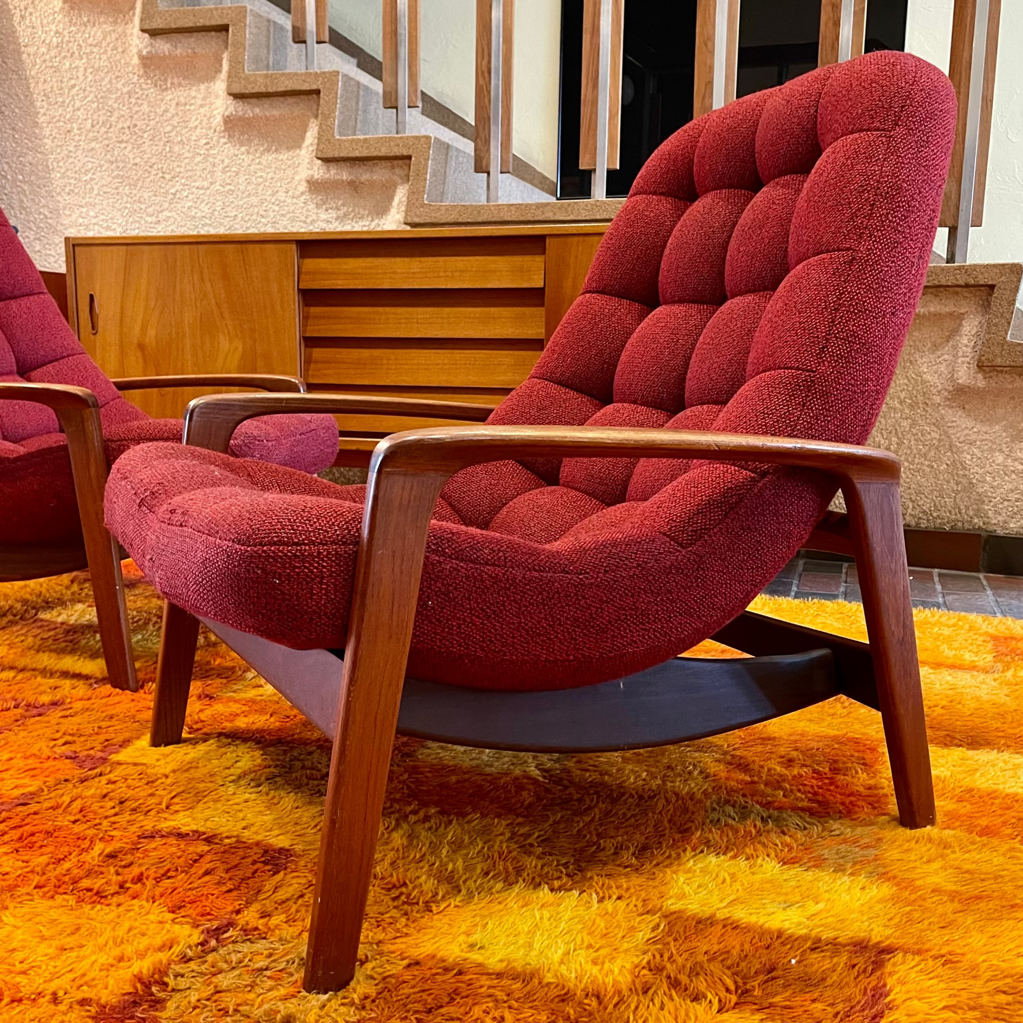 Mid-century teak scoop lounge chairs by R. Huber