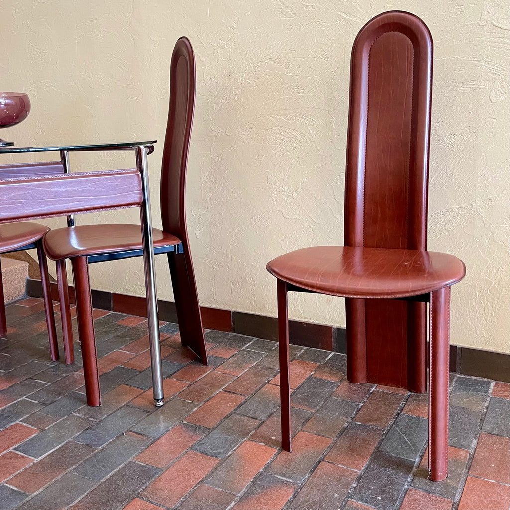 Italian Leather Chairs + Chrome + Leather Table - Mr. Mansfield Vintage