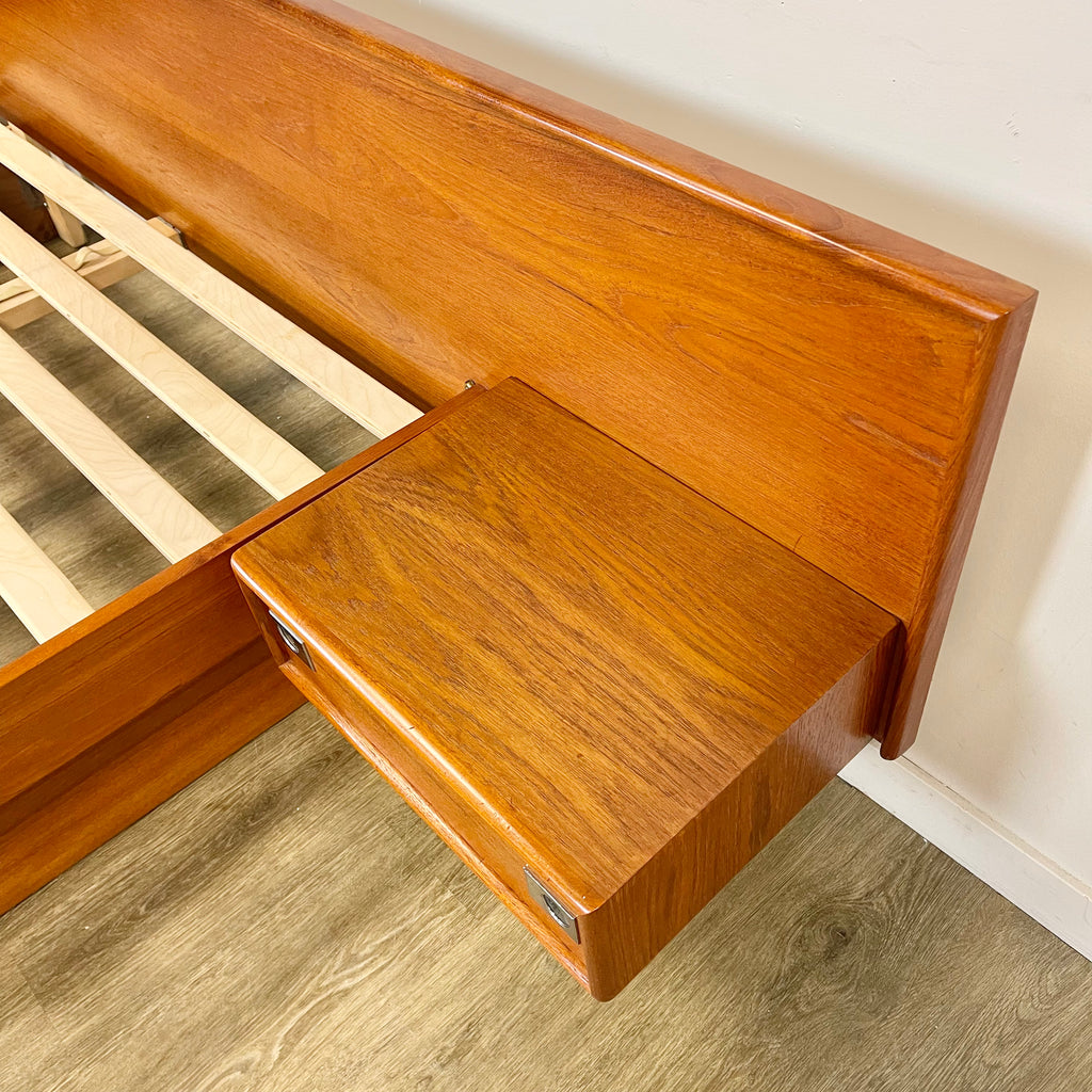Midcentury Teak Queen Size Platform Bed + Floating Nightstands - Mr. Mansfield Vintage