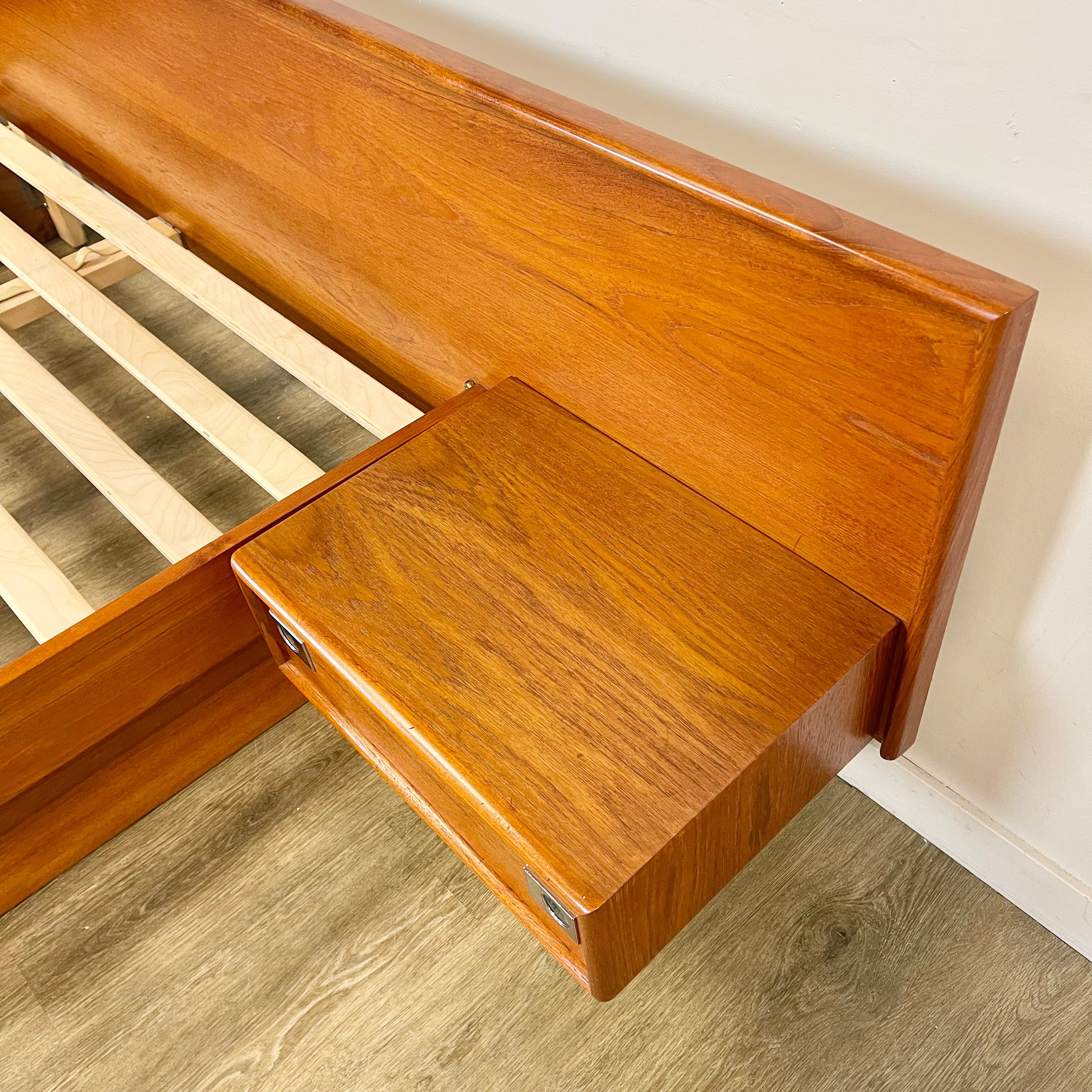 Midcentury Teak Queen Size Platform Bed + Floating Nightstands - Mr. Mansfield Vintage