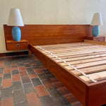 Load image into Gallery viewer, Teak Queen Size Bed + Floating Nightstands (Metal Pulls)