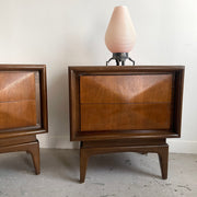 Vintage Diamond Front Satin Walnut Bedside Tables - Mr. Mansfield Vintage