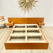 Mid-Century Teak Queen Size Bed + Floating Nightstands - Mr. Mansfield Vintage