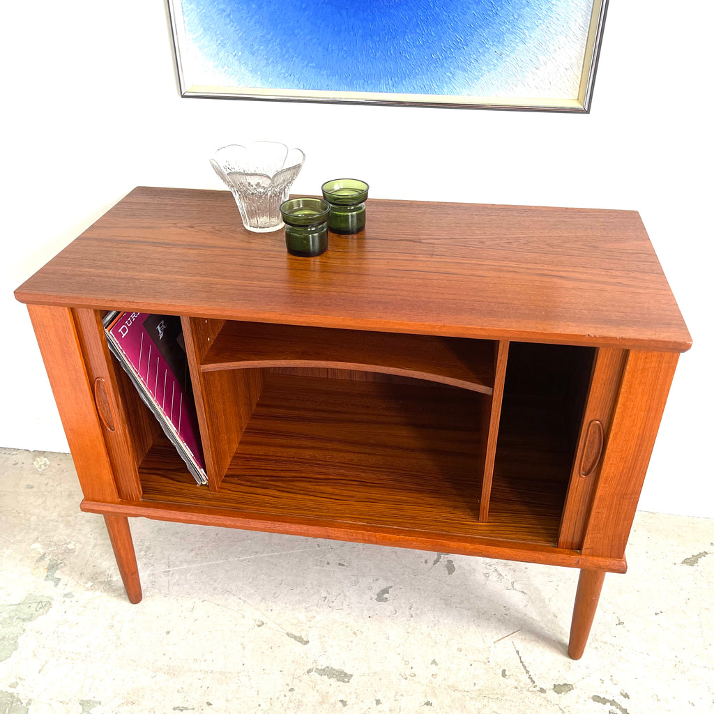 Danish Teak Tambour Door Bar/Record Cabinet