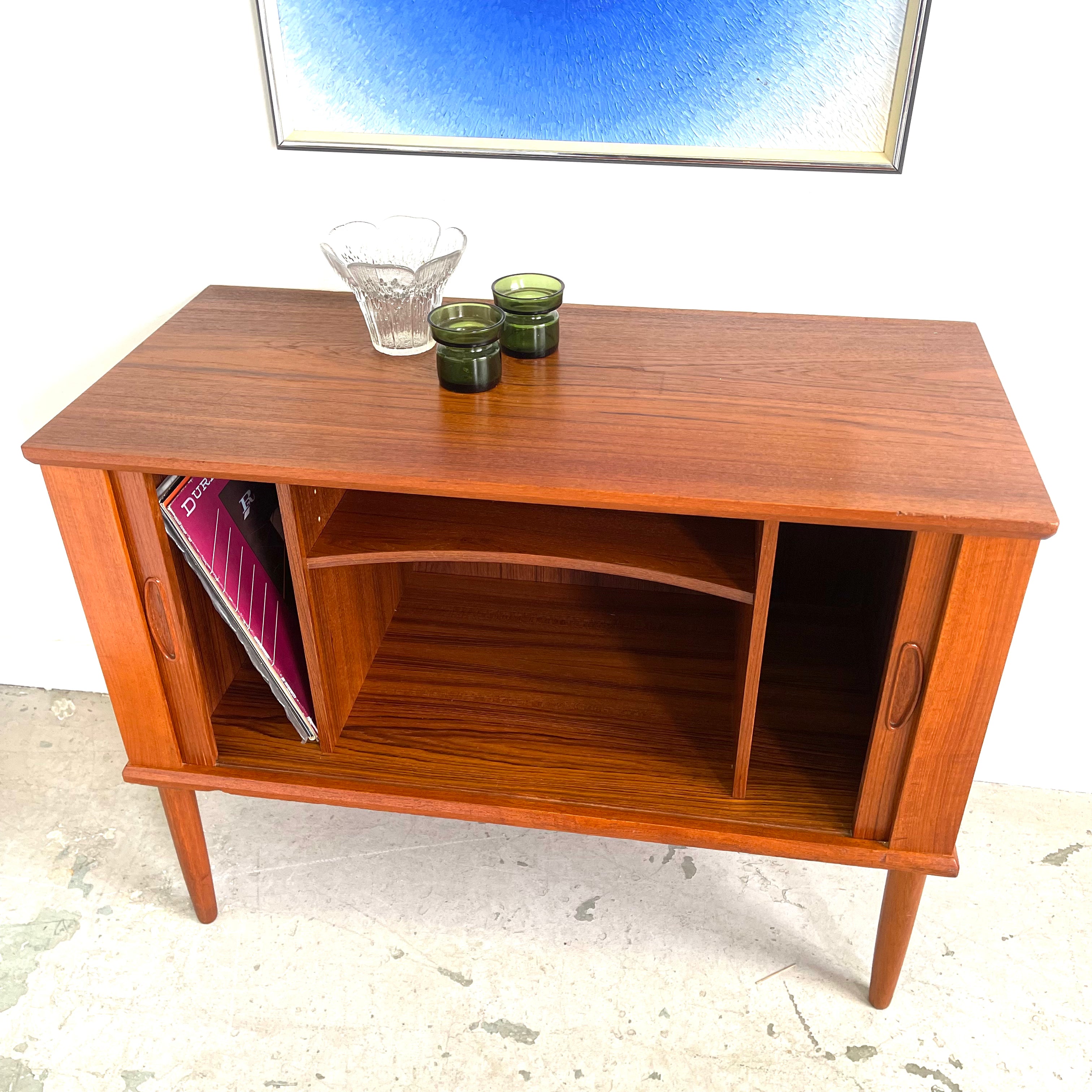 Danish Teak Tambour Door Bar/Record Cabinet