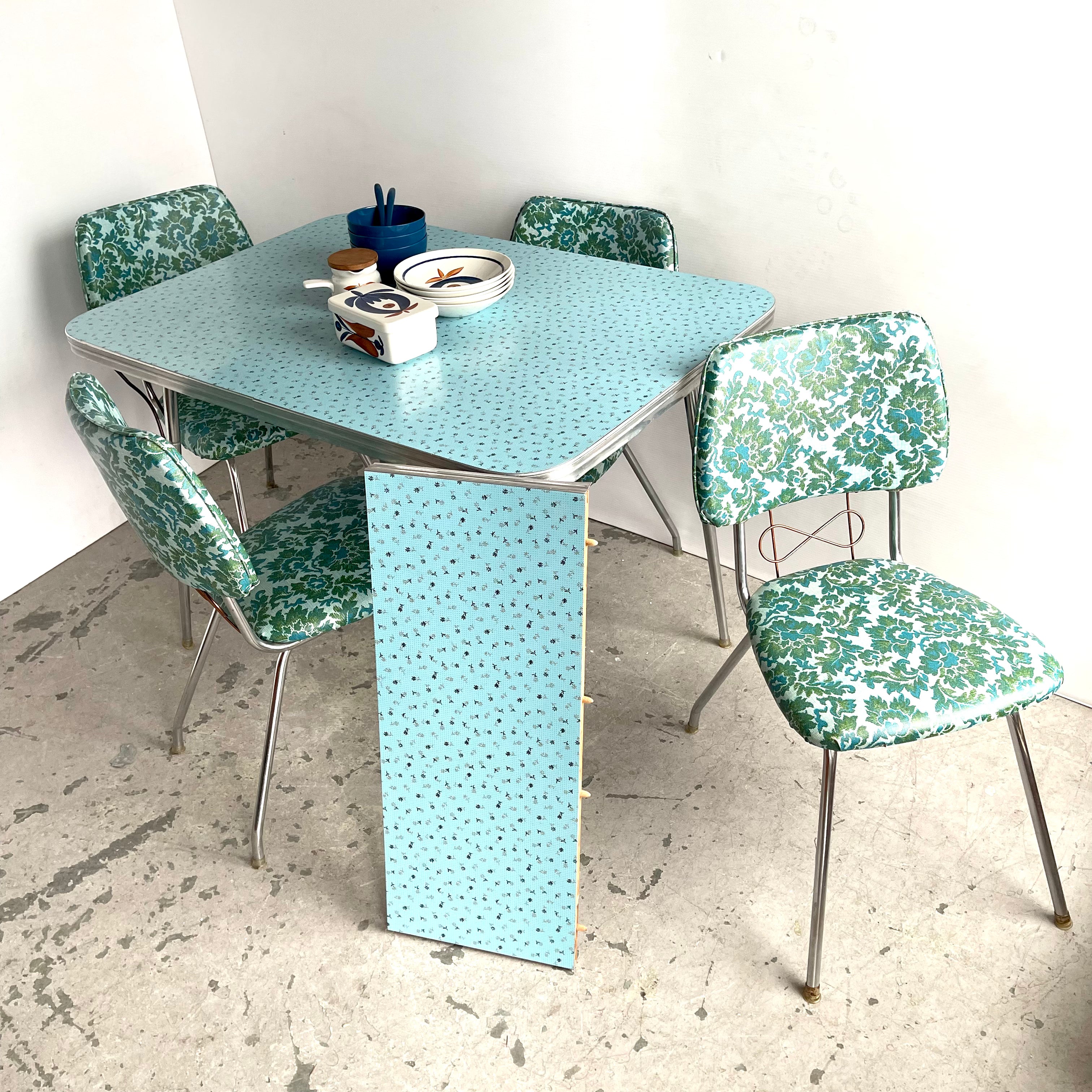 1950s Flower Pattern Turquoise Table + Chair Set - Mr. Mansfield Vintage