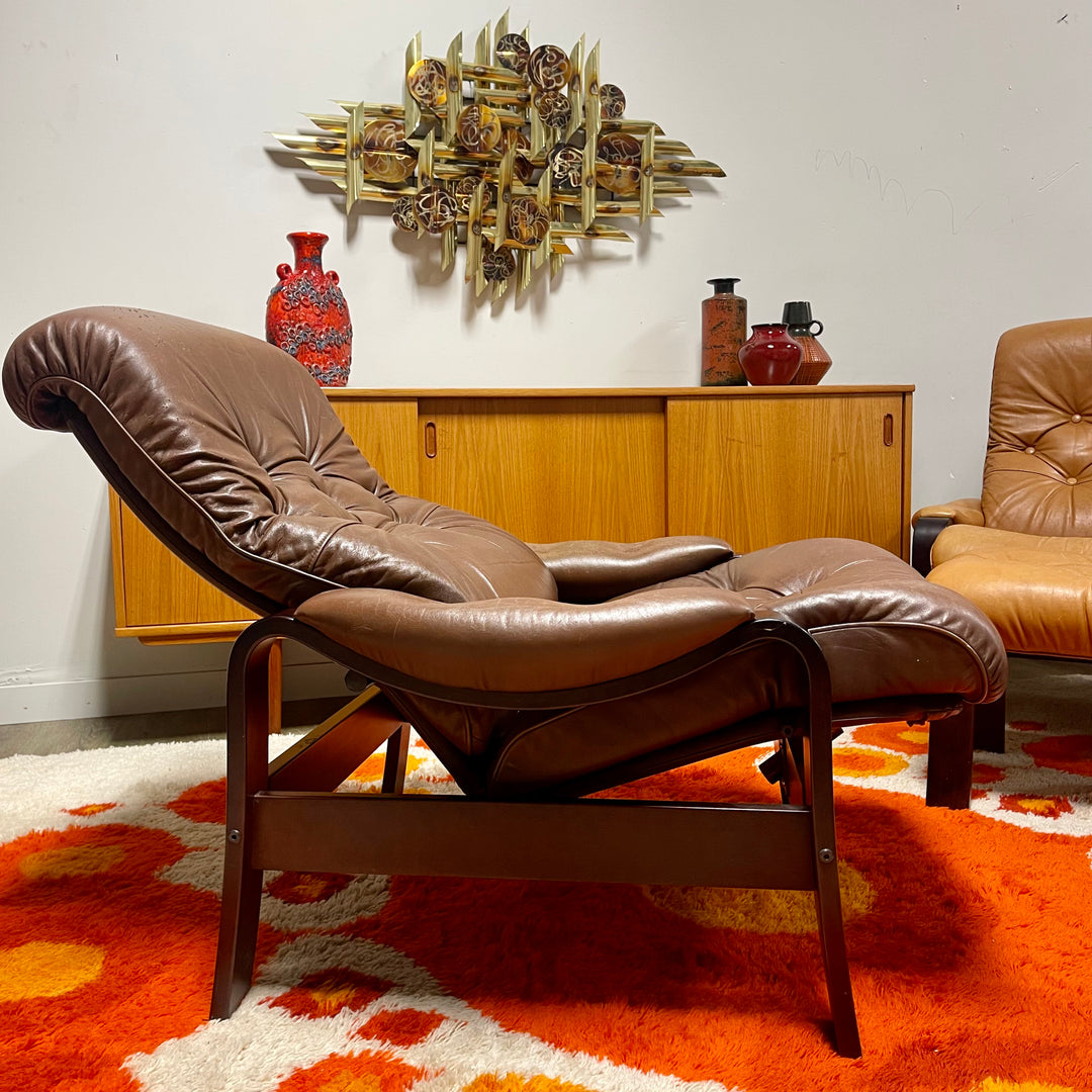 Cozy Chocolate Brown Leather Recliner + Ottoman Mr. Mansfield Vintage