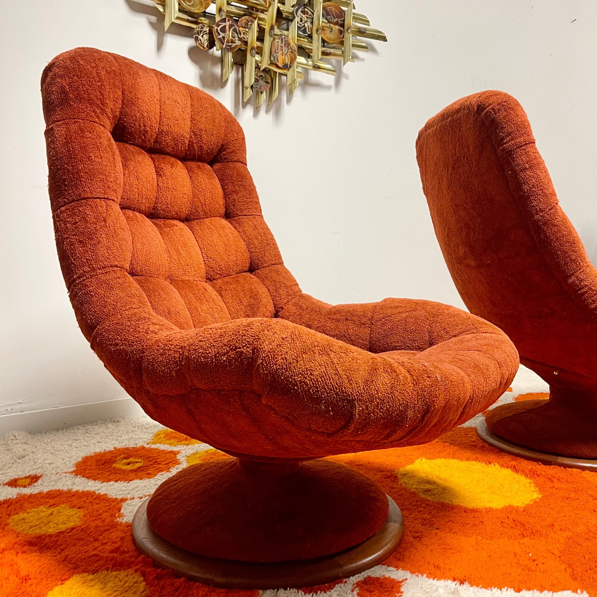 Vintage Canadian modern swivel lounge chairs by R. Huber