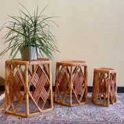 Three Vintage Wicker Nesting Tables