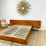 Load image into Gallery viewer, Midcentury Teak Queen Size Platform Bed + Floating Nightstands