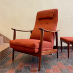 Vintage Afrormosia Teak Reclining Chair + Ottoman Mr. Mansfield Vintage