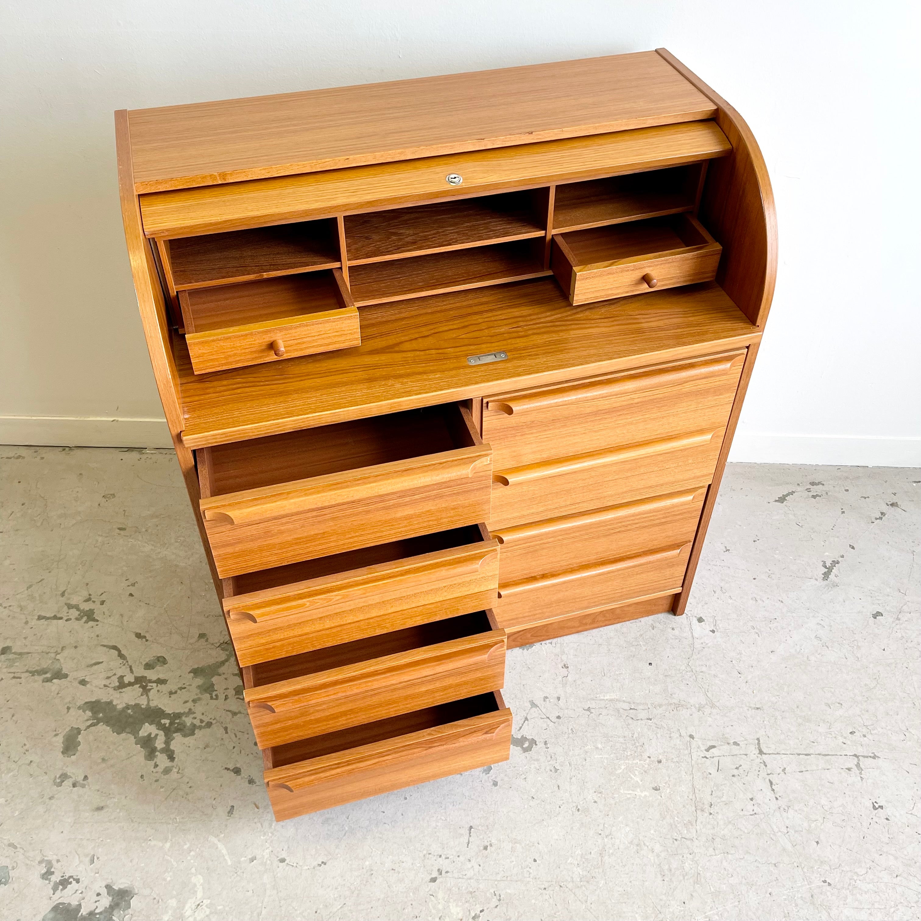 Teak Secretary Roll Top Desk Made in Denmark - Mr. Mansfield Vintage