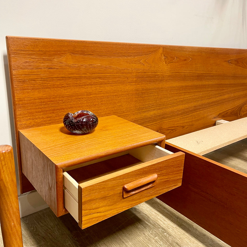 Mid-Century Teak Queen Size Bed + Floating Nightstands - Mr. Mansfield Vintage