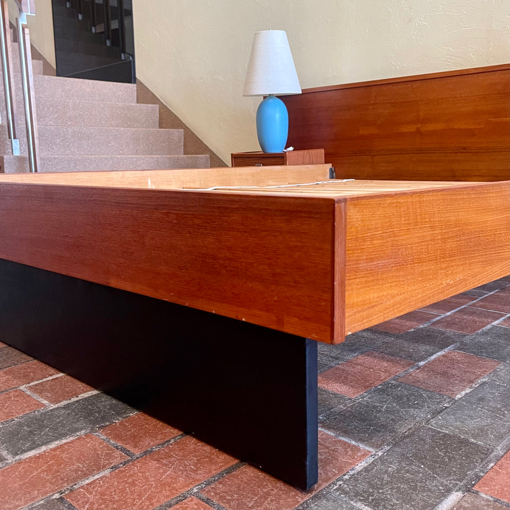 Teak Queen Size Bed + Floating Nightstands (Metal Pulls)