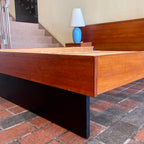 Teak Queen Size Bed + Floating Nightstands (Metal Pulls)