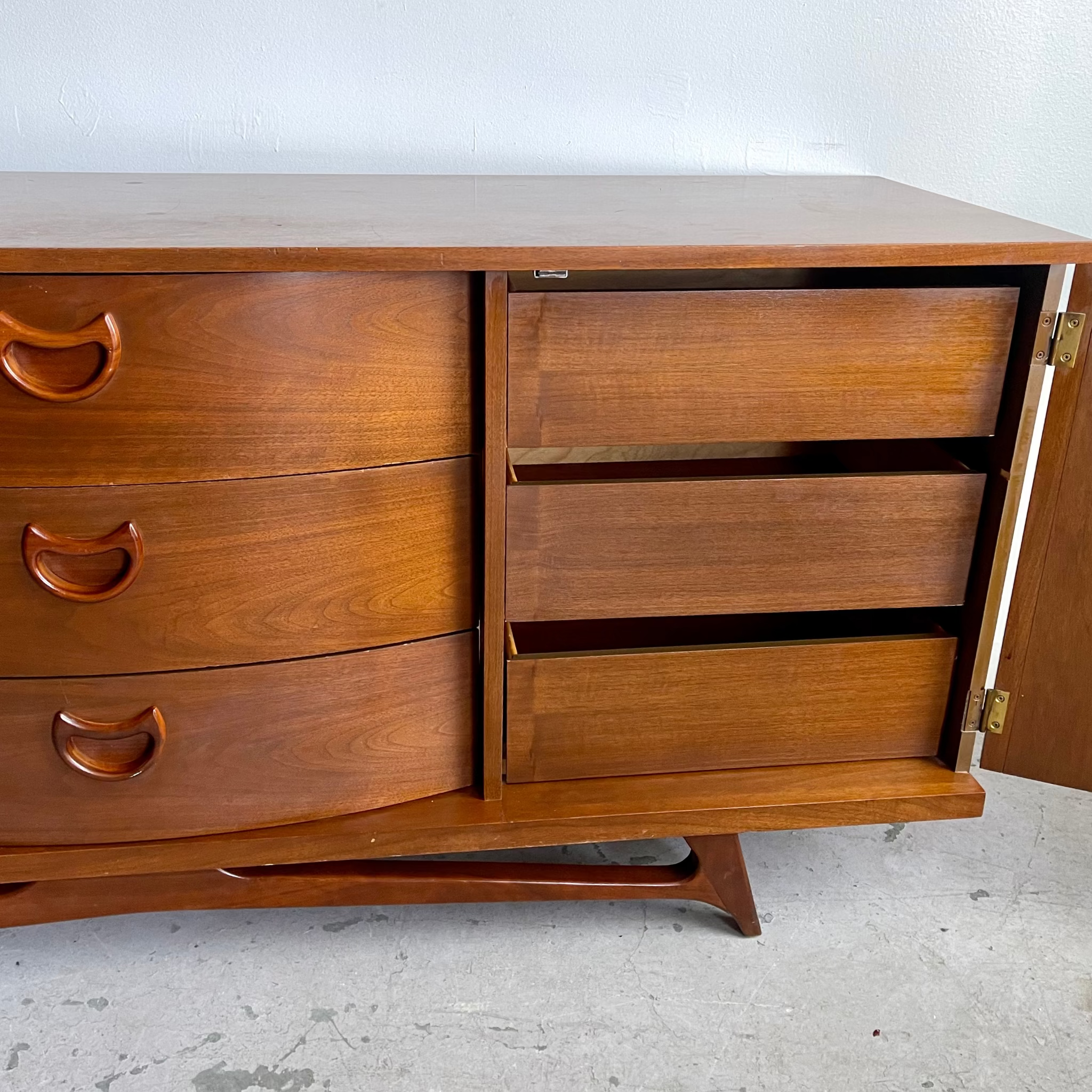 Nine drawer storage detail on VISCOL vintage dresser