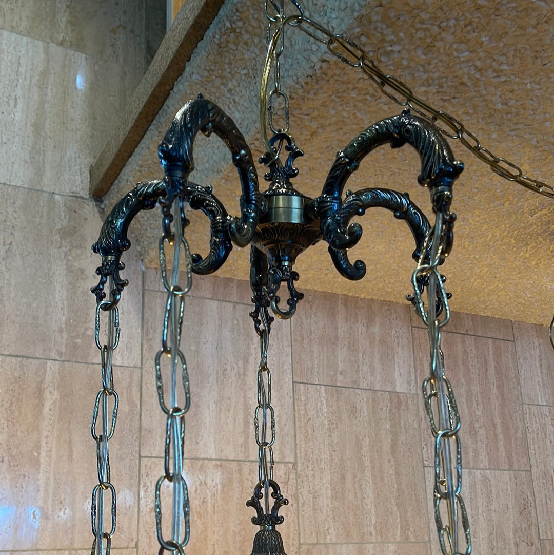 Vintage Amber Shade Swag Lamp