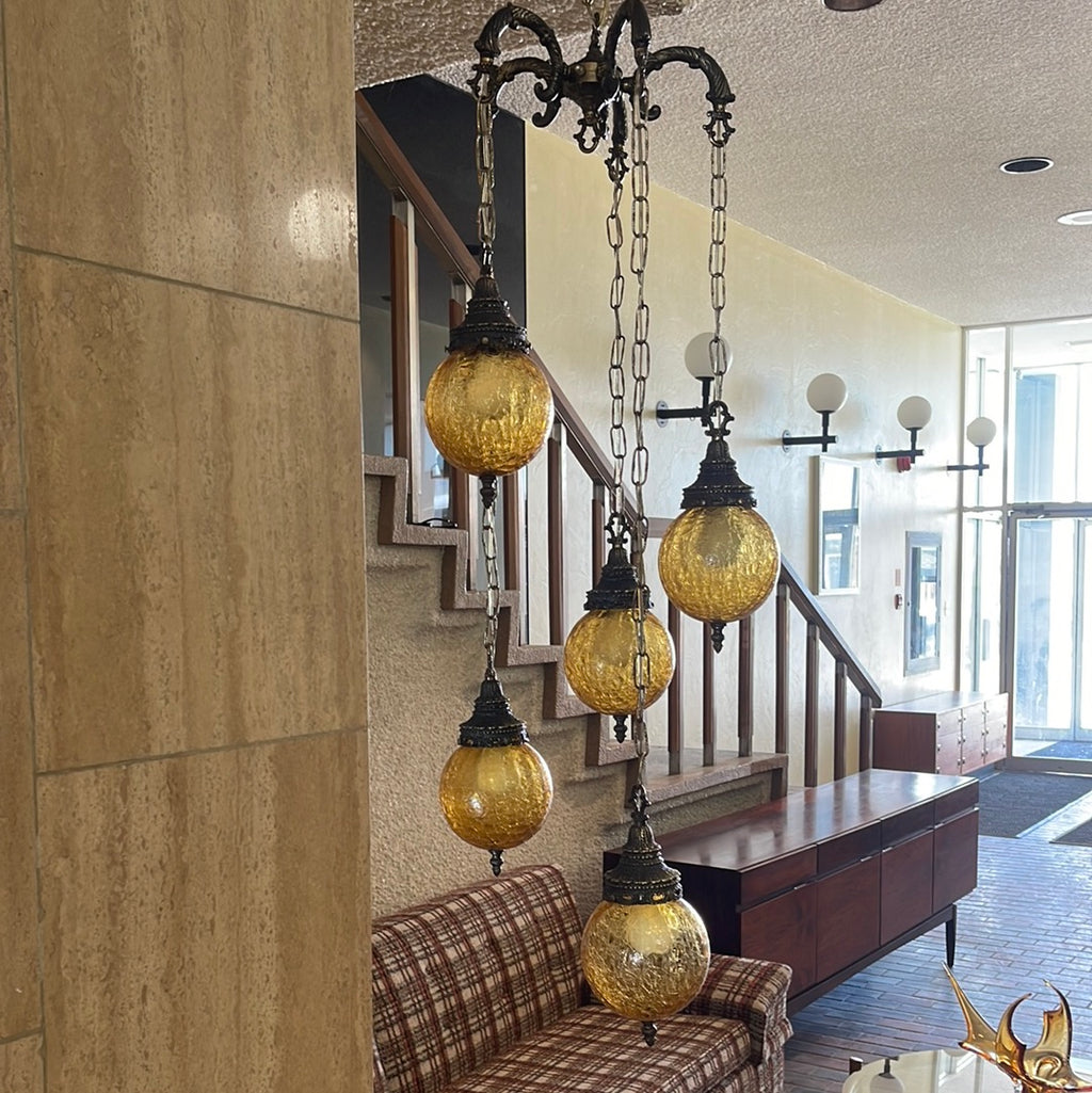 Vintage Amber Shade Swag Lamp