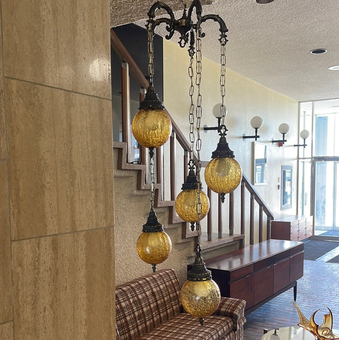 Vintage Amber Shade Swag Lamp