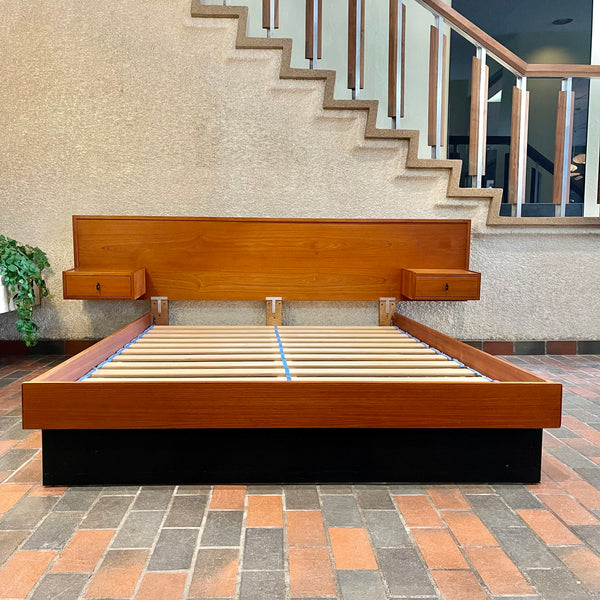 Teak Queen Size Bed with Floating Nightstands