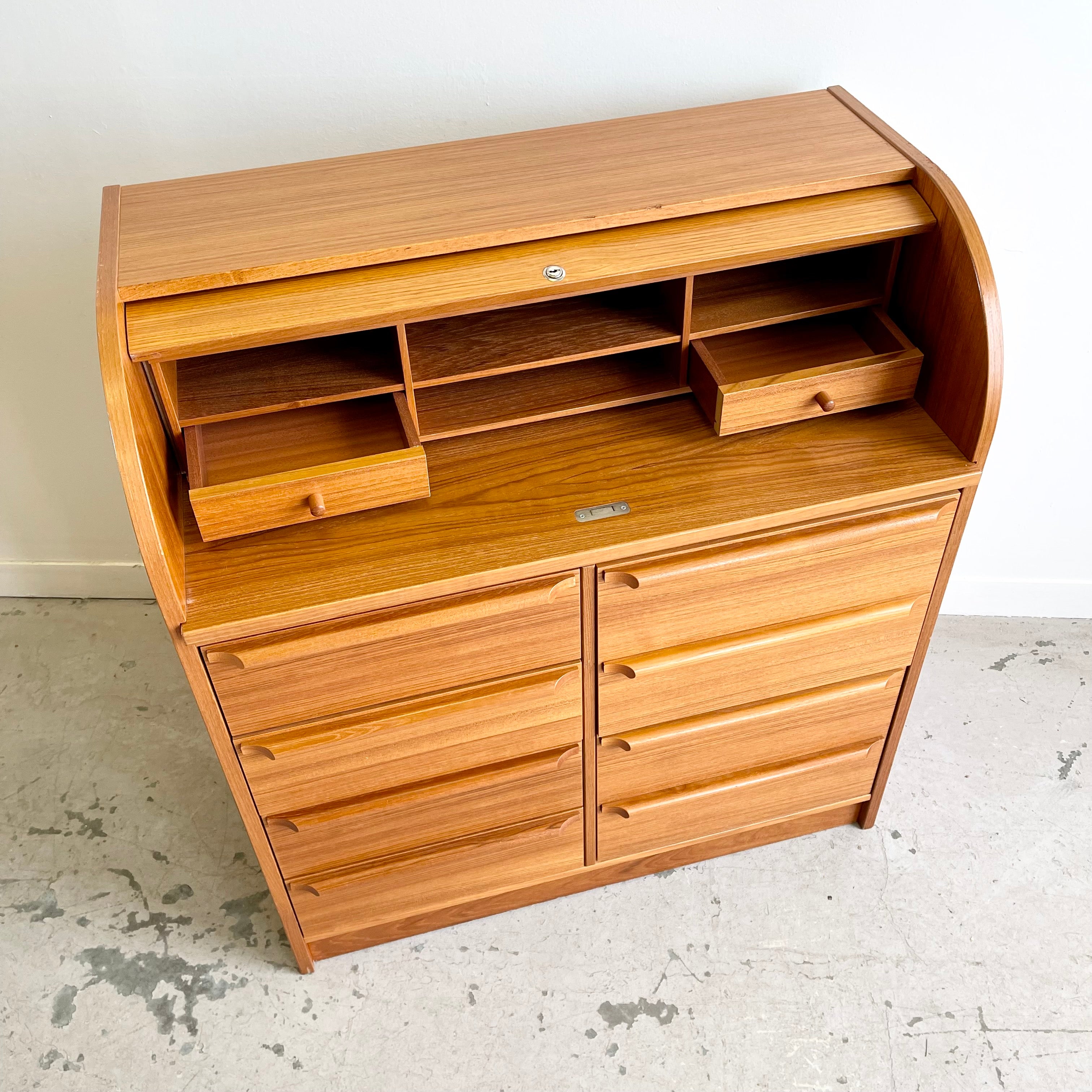 Teak Secretary Roll Top Desk Made in Denmark