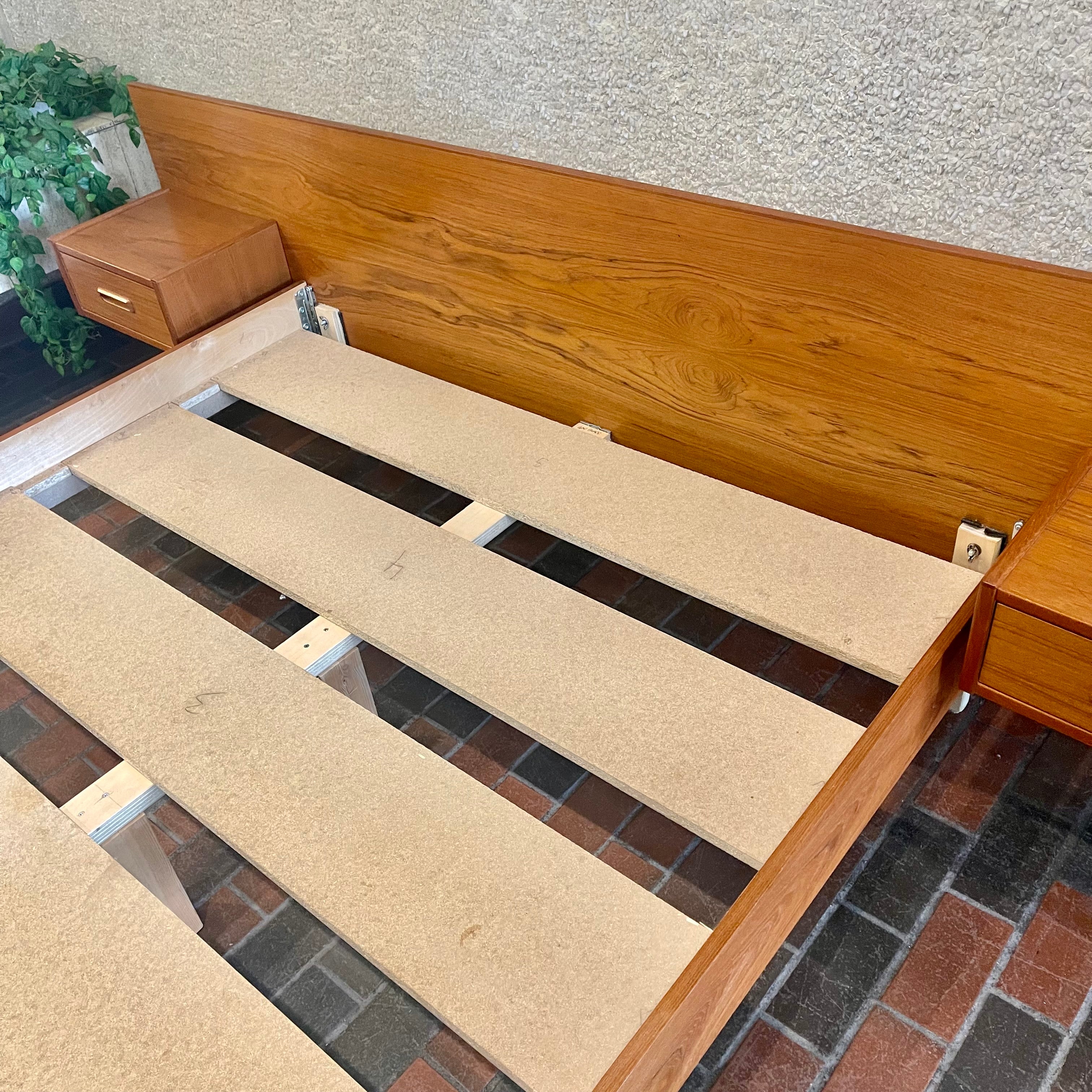 Teak Queen Size Bed with Floating Nightstands - Mr. Mansfield Vintage