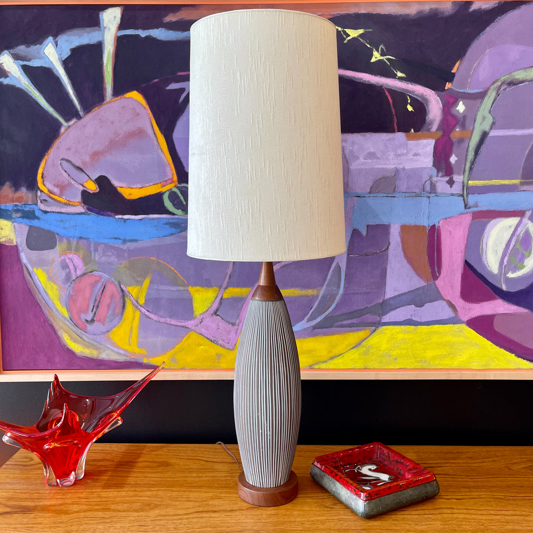 Upsala Ekeby Mid-Century Modern Pottery Table Lamp + Original Shade