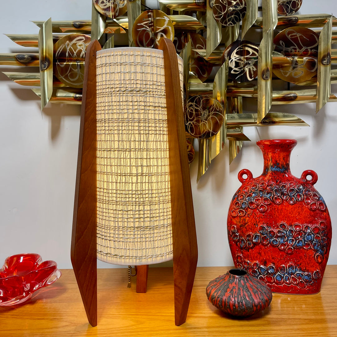 Mid Century Teak Rocket Table Lamp Mr. Mansfield Vintage Mr