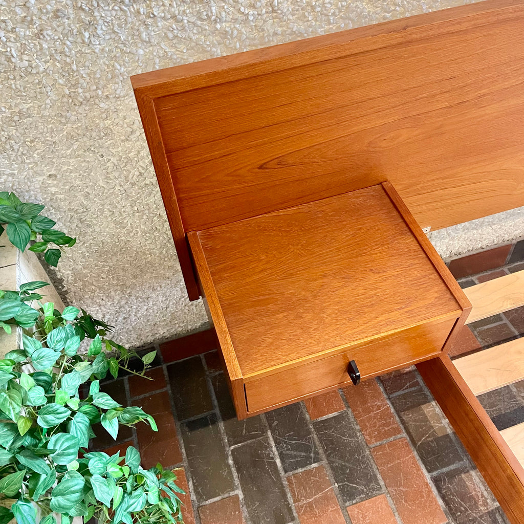 Teak Queen Size Bed with Floating Nightstands - Mr. Mansfield Vintage