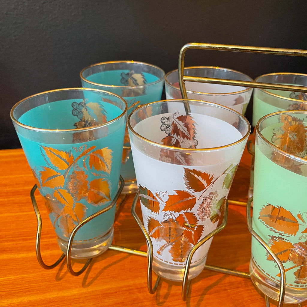 Vintage Cocktail Glasses + Caddy - Mr. Mansfield Vintage