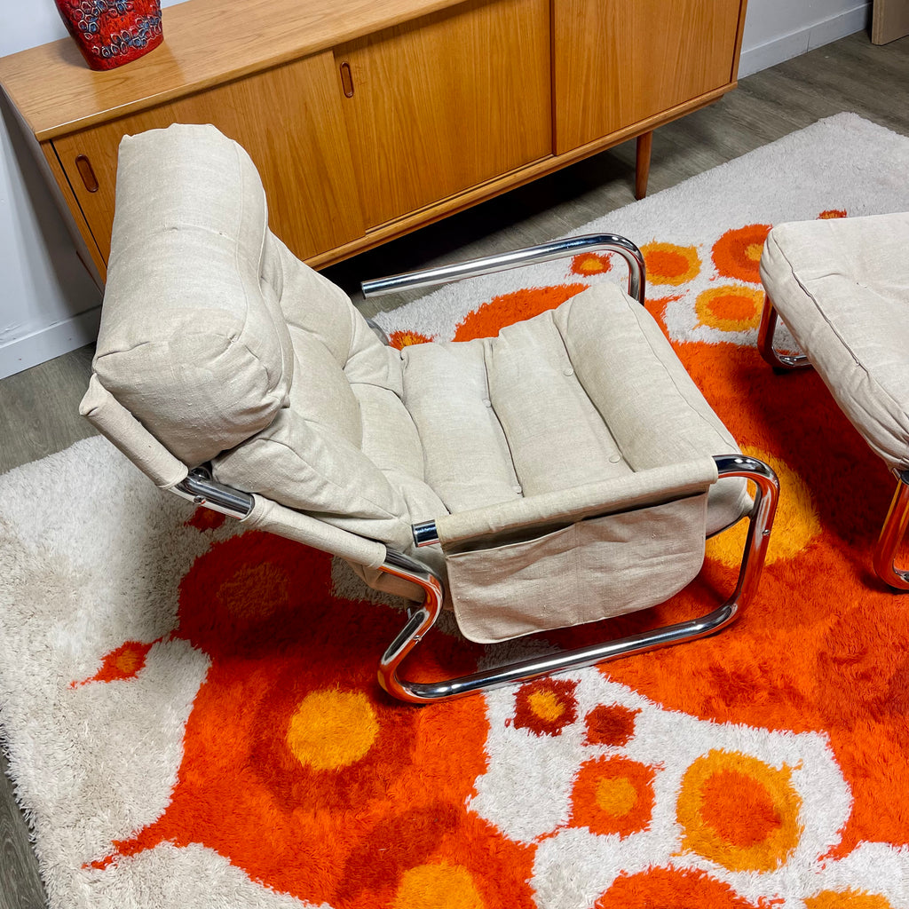 Overman Tubular Chrome  Canvas Chair + Ottoman Mr. Mansfield Vintage