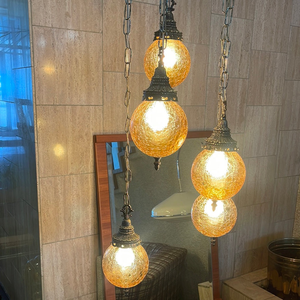 Vintage Amber Shade Swag Lamp