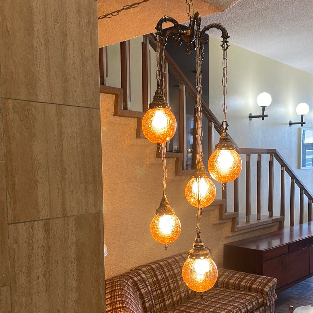 Vintage Amber Shade Swag Lamp