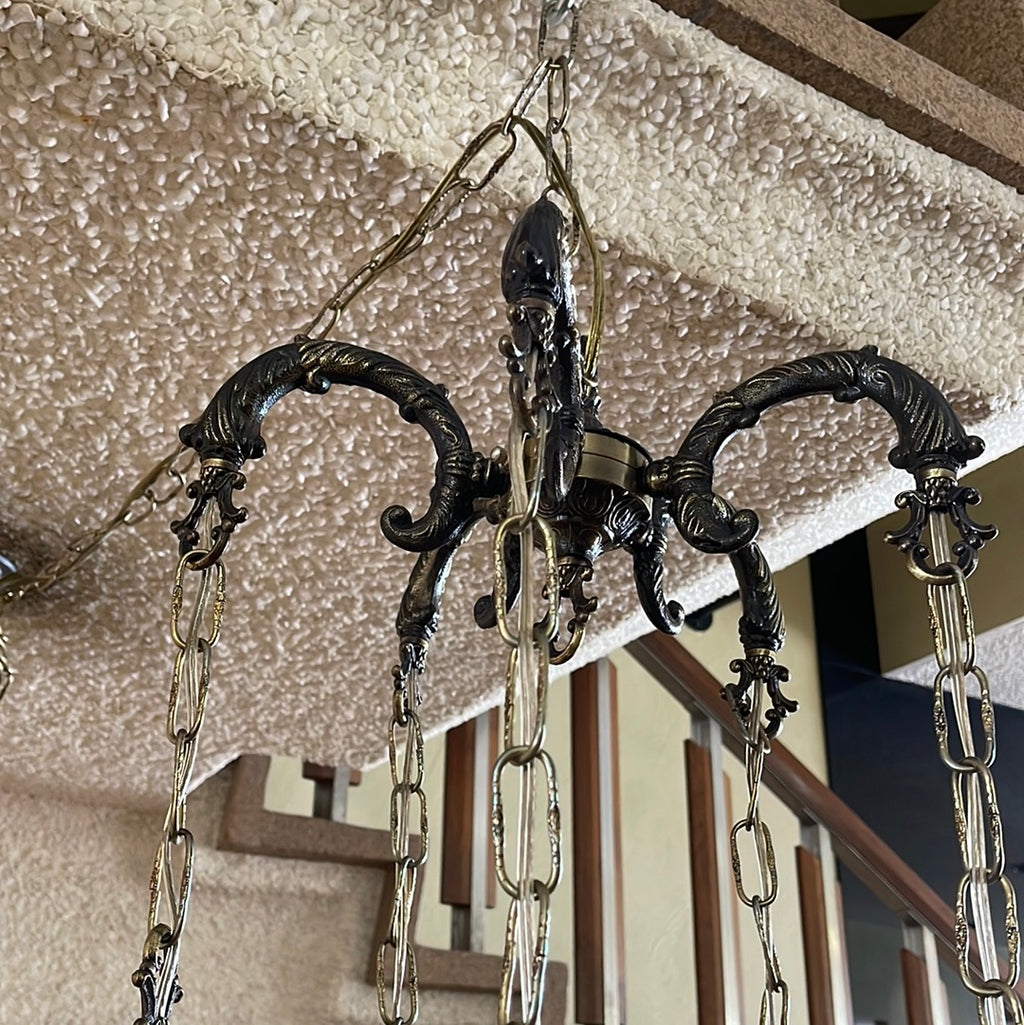 Vintage Amber Shade Swag Lamp