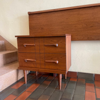 Viscol Victoriaville bedside tables with distinctive handles and tapered legs