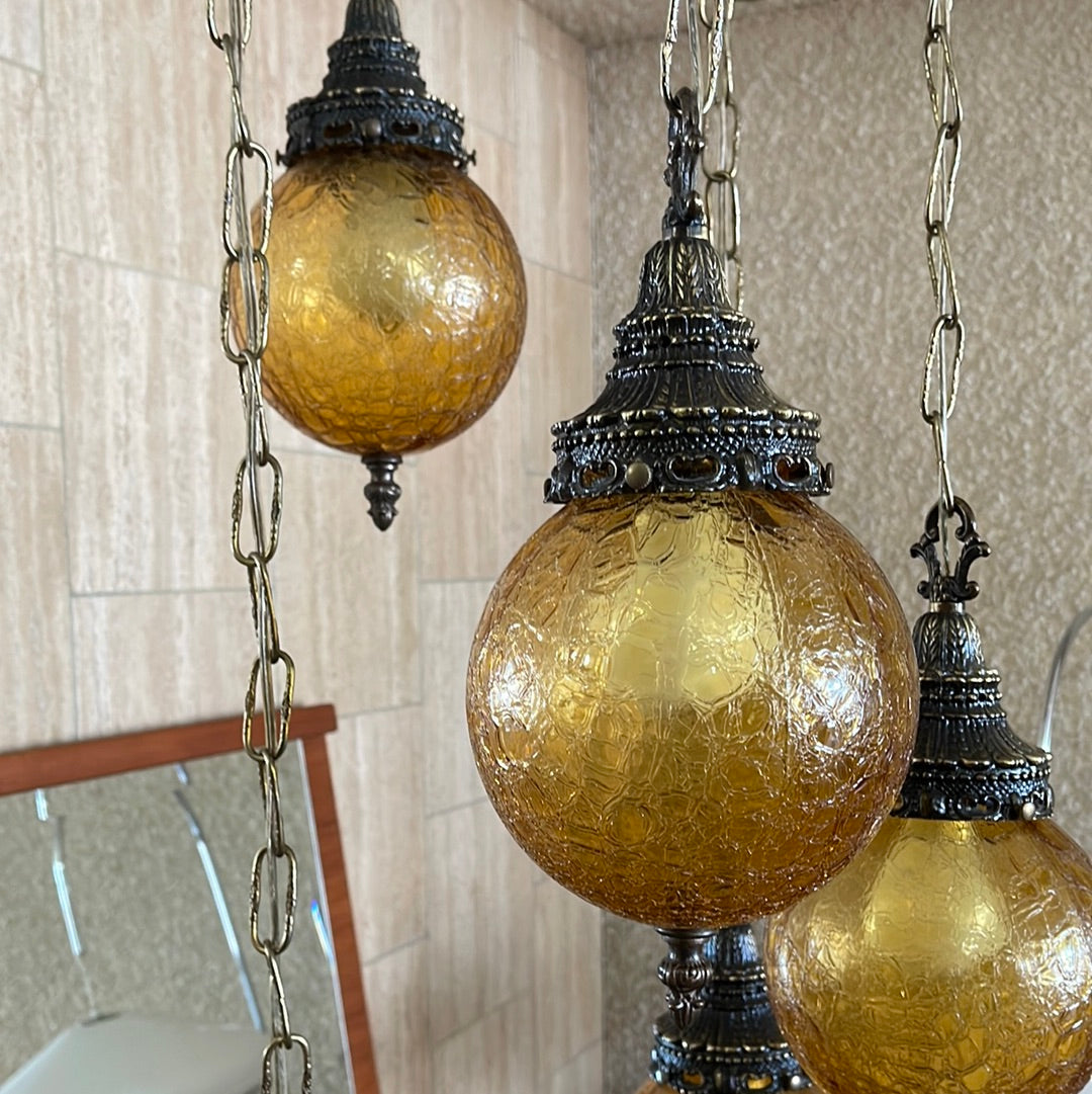 Vintage Amber Shade Swag Lamp